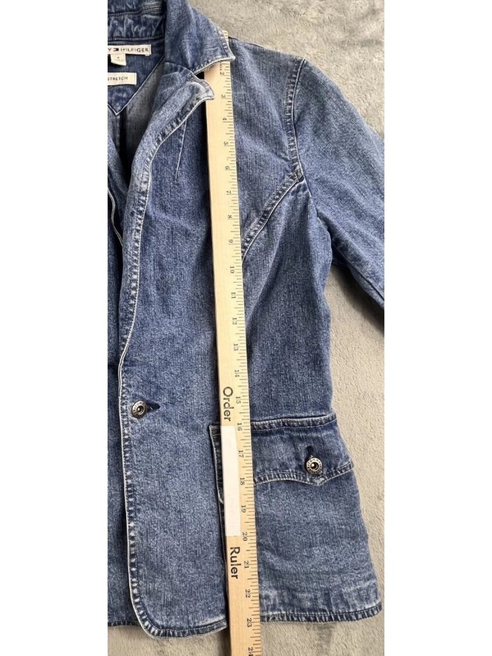 Vintage Tommy Hilfiger Denim Jean Jacket Women 4 Blue Stretch Y2K Button up - Picture 7 of 15